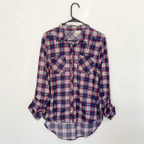 Pink and blue cream plaid button up shirt - Picture 2 of 5